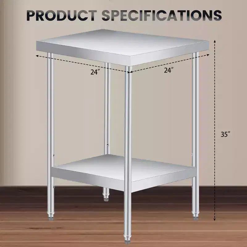 Table d'appoint d'extérieur robuste à 2 niveaux en acier inoxydable  Étagère de rangement réglable, résistante à la rouille, table d'appoint de patio pour jardin, cuisine, restaurant