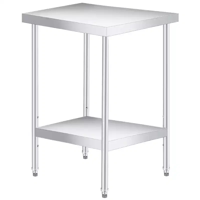 Table d'appoint d'extérieur robuste à 2 niveaux en acier inoxydable  Étagère de rangement réglable, résistante à la rouille, table d'appoint de patio pour jardin, cuisine, restaurant