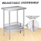 Table d'appoint d'extérieur robuste à 2 niveaux en acier inoxydable  Étagère de rangement réglable, résistante à la rouille, table d'appoint de patio pour jardin, cuisine, restaurant