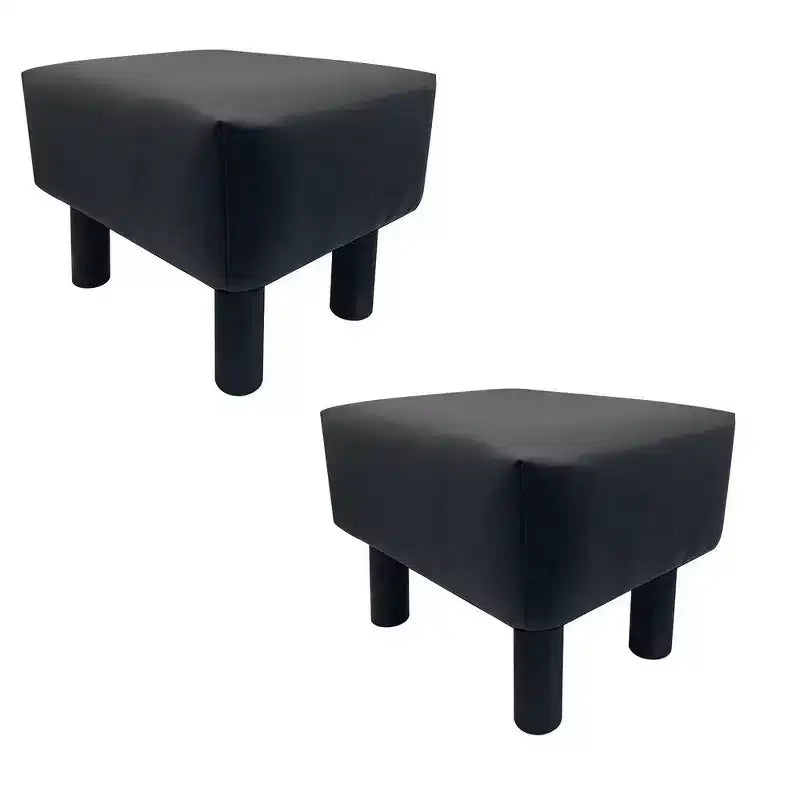 Royal Hampton Ginni Ensemble de 2 poufs-ottomans, cuir synthétique noir, siège moelleux, pieds en bois