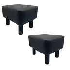 Royal Hampton Ginni Ensemble de 2 poufs-ottomans, cuir synthétique noir, siège moelleux, pieds en bois