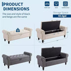 Banc de rangement de 130 cm pour chambre à coucher en bout de lit, banc ottoman rembourré avec capitonnage et accoudoirs roulés, banc d'entrée avec charnière de sécurité