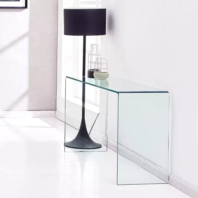 Tempered Glass Console Table with Rounded Edges, Modern Entryway Table for Hallway and Living Room