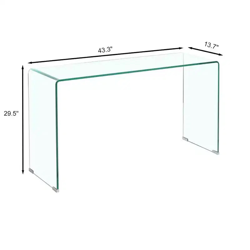 Console en verre trempé avec bords arrondis, Table d'entrée moderne pour couloir et salon