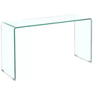 Console en verre trempé avec bords arrondis, Table d'entrée moderne pour couloir et salon