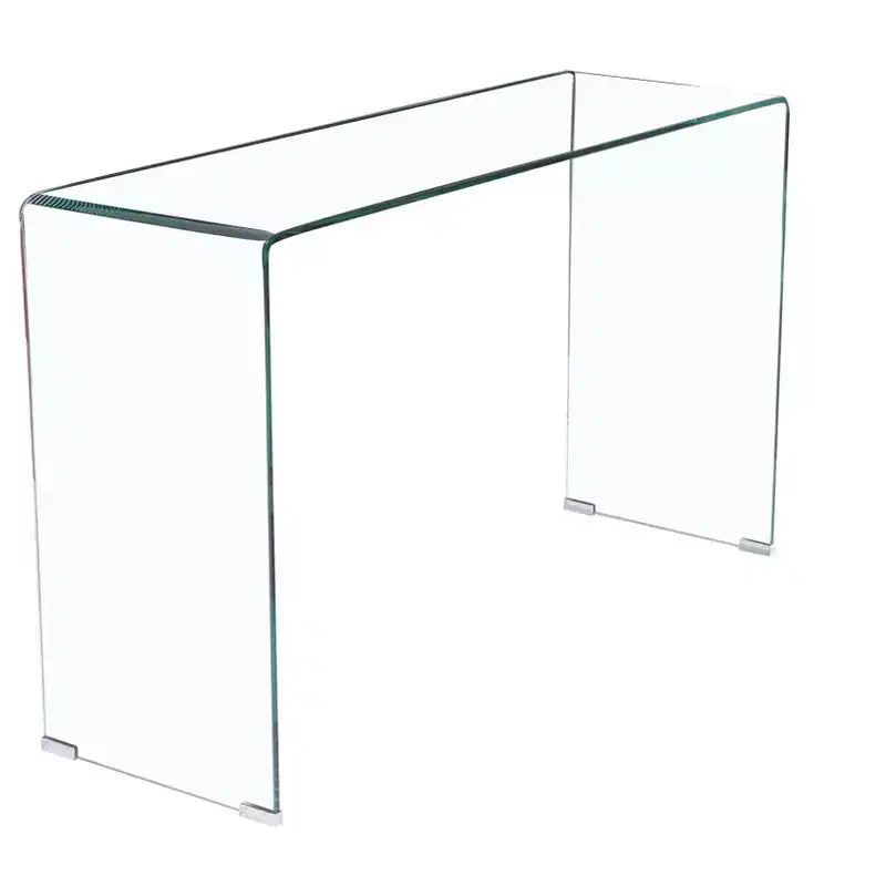 Console en verre trempé avec bords arrondis, Table d'entrée moderne pour couloir et salon