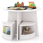Costway 5-PC Kids Table & Chair Set w/Writable Blackboard&Storage Stools for Read White