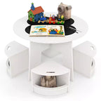 Costway Ensemble table et 5 chaises pour enfants avec tableau noir et tabourets de rangement pour la lecture, blanc