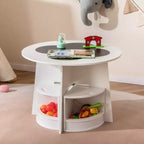 Costway Ensemble table et 5 chaises pour enfants avec tableau noir et tabourets de rangement pour la lecture, blanc