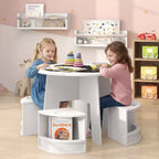 Costway Ensemble table et 5 chaises pour enfants avec tableau noir et tabourets de rangement pour la lecture, blanc