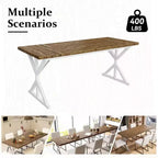 Dyonery Table de Salle à Manger de Ferme 70.8 pour 6-8 Personnes, Table de Cuisine Rustique Rectangulaire en Bois Massif avec Pieds en X en Métal, Résistante à l'Eau et Facile à Assembler