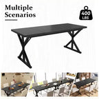 Dyonery Table de Salle à Manger de Ferme 70.8 pour 6-8 Personnes, Table de Cuisine Rustique Rectangulaire en Bois Massif avec Pieds en X en Métal, Résistante à l'Eau et Facile à Assembler