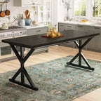 Dyonery Table de Salle à Manger de Ferme 70.8 pour 6-8 Personnes, Table de Cuisine Rustique Rectangulaire en Bois Massif avec Pieds en X en Métal, Résistante à l'Eau et Facile à Assembler