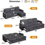 Canapé-lit d'angle réversible Dyonery 101, avec lit gigogne, dossier inclinable, méridienne de rangement réversible, ports USB et porte-gobelets