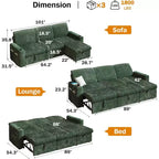 Canapé-lit d'angle réversible Dyonery 101, avec lit gigogne, dossier inclinable, méridienne de rangement réversible, ports USB et porte-gobelets