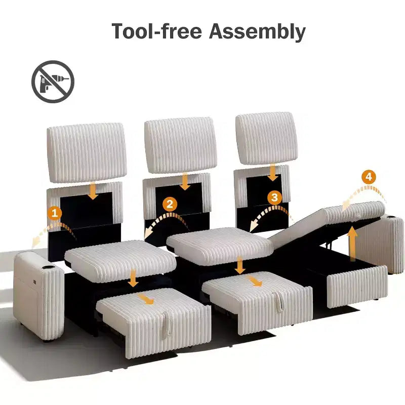 Canapé-lit d'angle réversible Dyonery 101, avec lit gigogne, dossier inclinable, méridienne de rangement réversible, ports USB et porte-gobelets