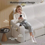 Canapé-lit d'angle réversible Dyonery 101, avec lit gigogne, dossier inclinable, méridienne de rangement réversible, ports USB et porte-gobelets