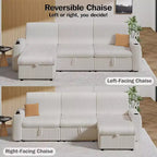 Canapé-lit d'angle réversible Dyonery 101, avec lit gigogne, dossier inclinable, méridienne de rangement réversible, ports USB et porte-gobelets