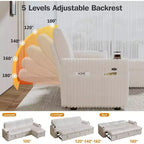 Canapé-lit d'angle réversible Dyonery 101, avec lit gigogne, dossier inclinable, méridienne de rangement réversible, ports USB et porte-gobelets