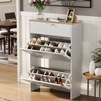Meuble à chaussures Karl Home avec 3 portes abattantes Blanc et Chêne