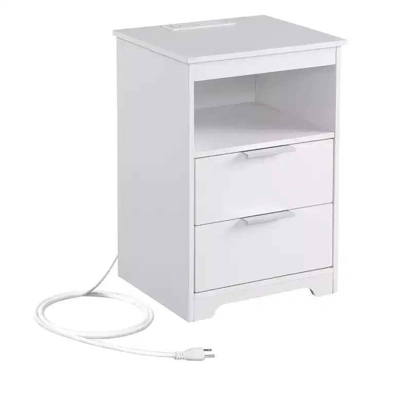Conçue pour la commodité au quotidien, cette table de chevet avec station de charge, table d'appoint avec 2 tiroirs, table d'appoint en bois avec tiroir et ouverture.