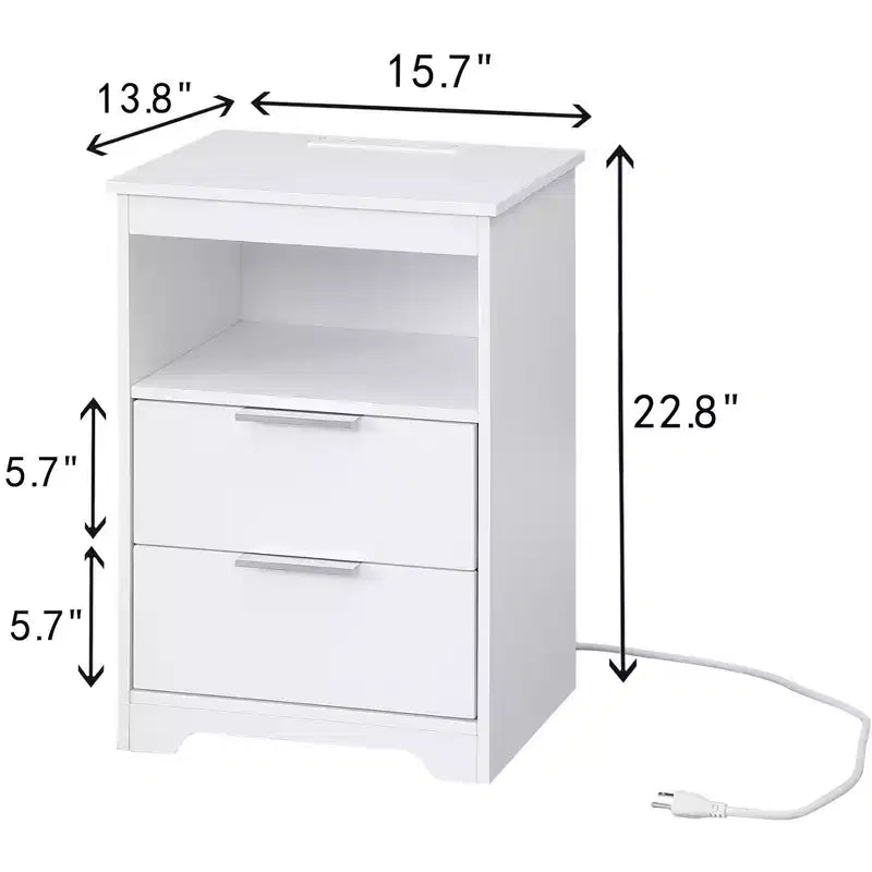 Conçue pour la commodité au quotidien, cette table de chevet avec station de charge, table d'appoint avec 2 tiroirs, table d'appoint en bois avec tiroir et ouverture.