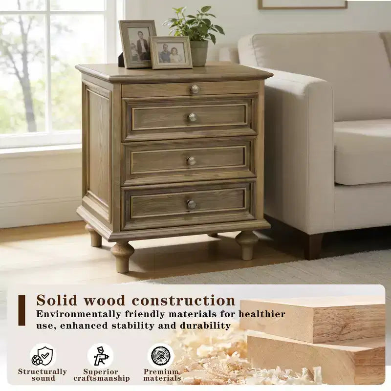 Table de Chevet Rustique de Ferme à 2 Tiroirs pour Chambre à Coucher ou Salon