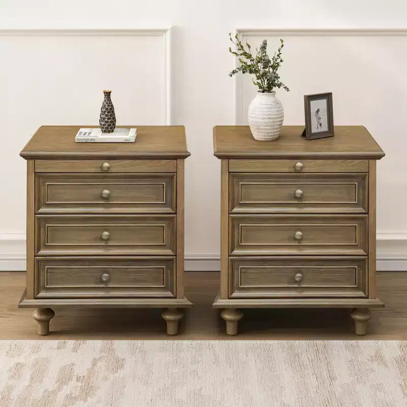 Table de Chevet Rustique de Ferme à 2 Tiroirs pour Chambre à Coucher ou Salon