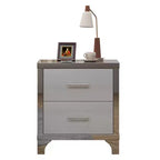 Table de chevet moderne élégante avec 2 tiroirs et accents en miroir, finition très brillante, pour chambre à coucher ou salon