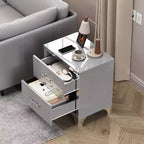 Table de chevet moderne élégante avec 2 tiroirs et accents en miroir, finition très brillante, pour chambre à coucher ou salon