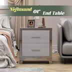 Table de chevet moderne élégante avec 2 tiroirs et accents en miroir, finition très brillante, pour chambre à coucher ou salon