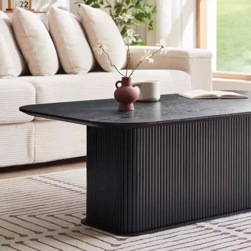 Table basse Plateau en bois de chêne noir et piètement en métal noir