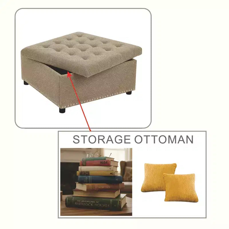 Pouf de rangement carré capitonné GDFStudio Sapir avec clous décoratifs