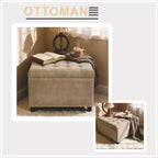 Pouf de rangement carré capitonné GDFStudio Sapir avec clous décoratifs