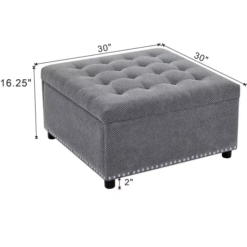 Pouf de rangement carré capitonné GDFStudio Sapir avec clous décoratifs