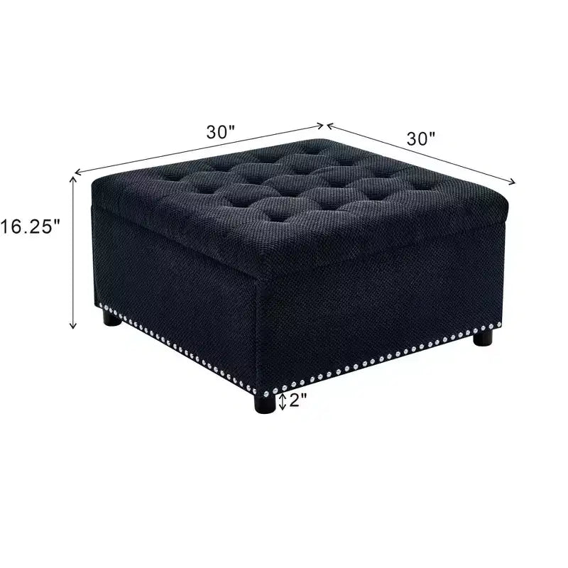 Pouf de rangement carré capitonné GDFStudio Sapir avec clous décoratifs