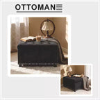 Pouf de rangement carré capitonné GDFStudio Sapir avec clous décoratifs