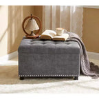 Pouf de rangement carré capitonné GDFStudio Sapir avec clous décoratifs