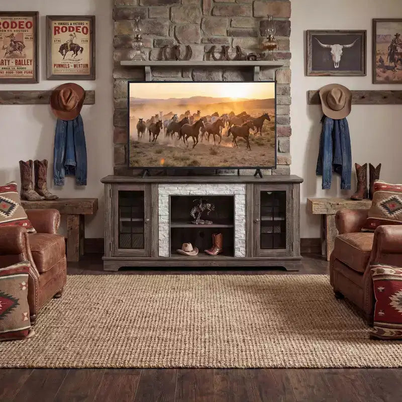 Meuble TV moderne gris JVNOXK 58 avec 2 portes et finition en fausse pierre