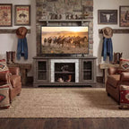 Meuble TV moderne gris JVNOXK 58 avec 2 portes et finition en fausse pierre
