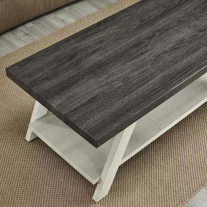 Charmante petite marque de jouets Table basse étagère en bois bicolore contemporaine Athens, couleur charbon vieilli et beige