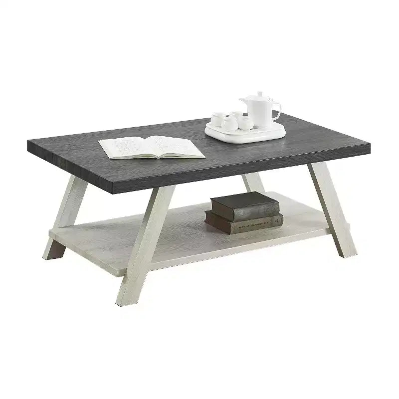 Charmante petite marque de jouets Table basse étagère en bois bicolore contemporaine Athens, couleur charbon vieilli et beige