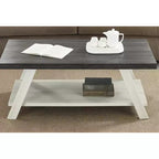Charmante petite marque de jouets Table basse étagère en bois bicolore contemporaine Athens, couleur charbon vieilli et beige