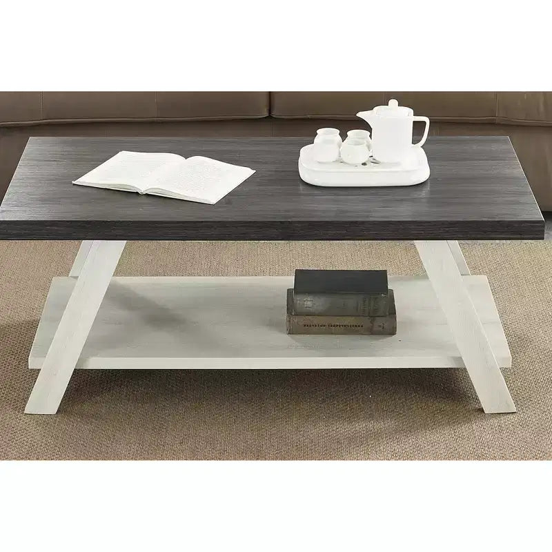 Charmante petite marque de jouets Table basse étagère en bois bicolore contemporaine Athens, couleur charbon vieilli et beige