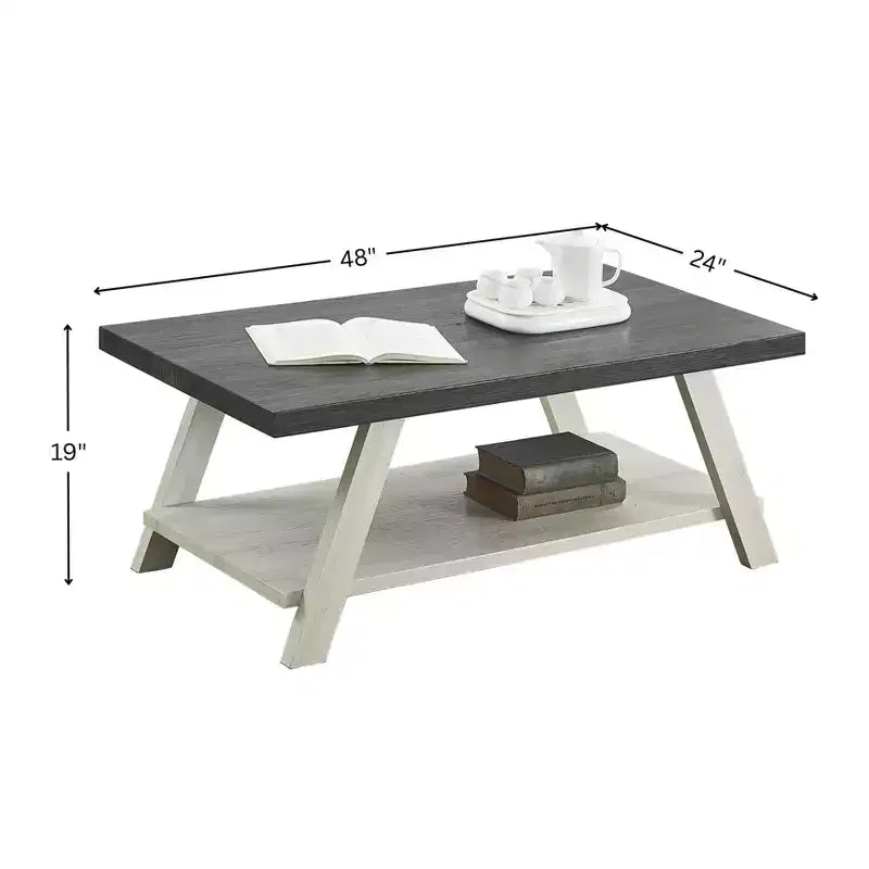 Charmante petite marque de jouets Table basse étagère en bois bicolore contemporaine Athens, couleur charbon vieilli et beige