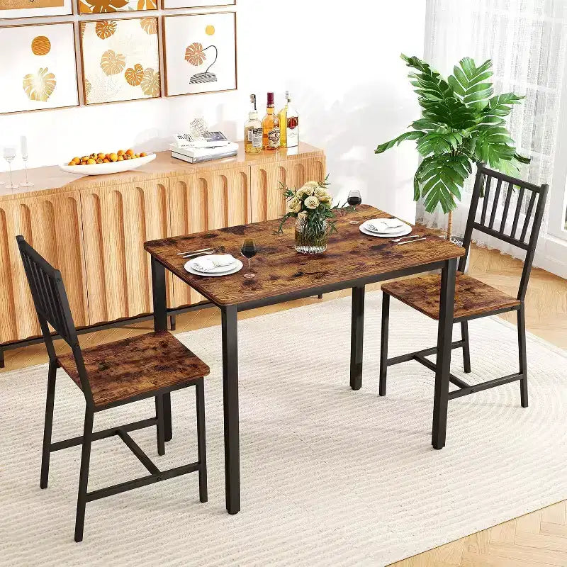 Ensemble de salle à manger rectangulaire 3 pièces MooxvMoo pour 2, ensemble de table de cuisine avec 2 chaises, meubles de coin repas pour cuisines, salle à manger, marron