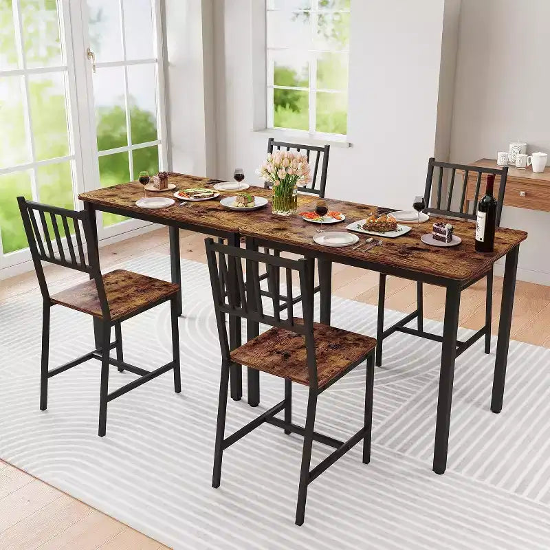Ensemble de salle à manger rectangulaire 3 pièces MooxvMoo pour 2, ensemble de table de cuisine avec 2 chaises, meubles de coin repas pour cuisines, salle à manger, marron