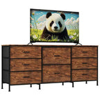 Meuble TV de 160 cm avec 8 tiroirs en tissu, meuble TV pour téléviseurs de 45 à 65 pouces, meuble de rangement en métal et bois pour salon et chambre à coucher
