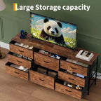 Meuble TV de 160 cm avec 8 tiroirs en tissu, meuble TV pour téléviseurs de 45 à 65 pouces, meuble de rangement en métal et bois pour salon et chambre à coucher