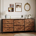 Meuble TV de 160 cm avec 8 tiroirs en tissu, meuble TV pour téléviseurs de 45 à 65 pouces, meuble de rangement en métal et bois pour salon et chambre à coucher